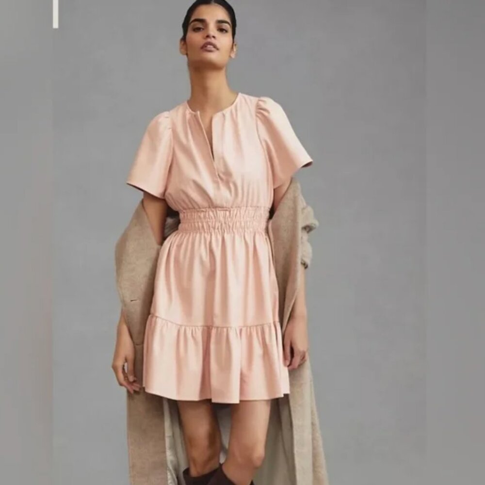 ANTHROPOLOGIE The Somerset Faux-Leather Pink Mini Dress L